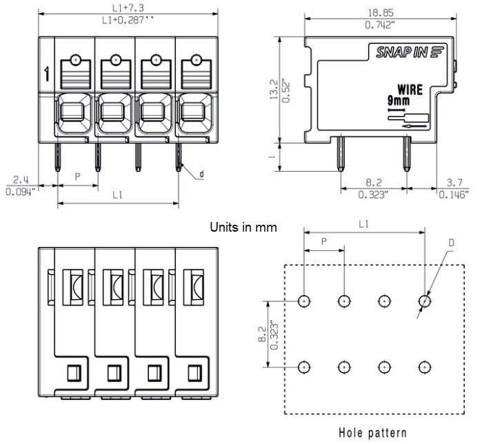 Mechanical Drawing - Weidmuller Omnimate 4.0 Pluggable Terminal Blocks